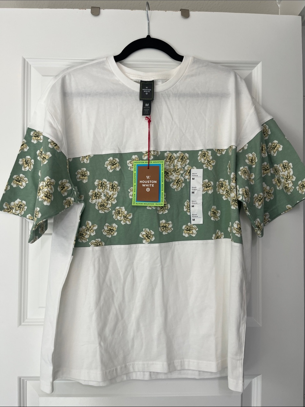 Men's Floral Panel Crewneck T-Shirt - White and Sage
